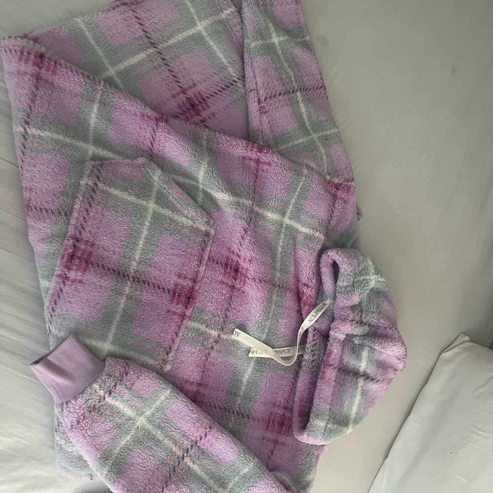 Cozy Plaid Hooded Robe in Purple and Gray